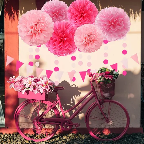 Miniatura 7 de Galentines - Decoraciones de fiesta de color rosa intenso para el día de San Valentín, 23 piezas de cumpleaños para niña, baby shower, serpentinas