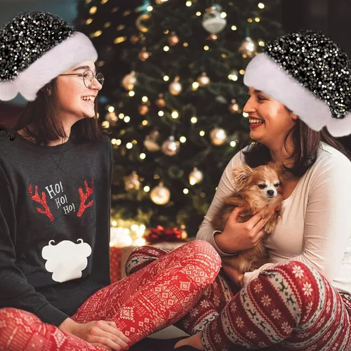 Miniatura 4 de Sombrero de Navidad Morado para Adultos, Sombrero de Papá Noel con Lentejuelas Moradas Personalizado Súper para Navidad Vacaciones Fiesta de Año