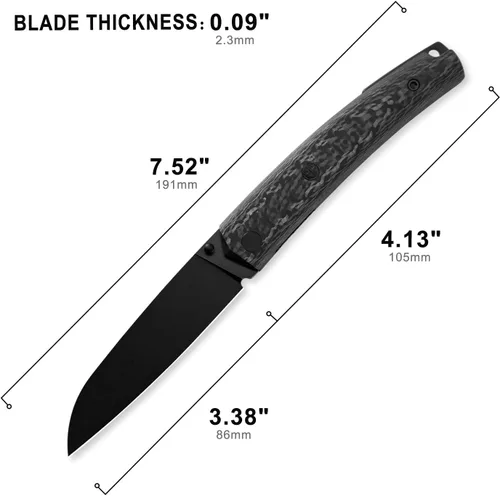 Miniatura 3 de Petrified fish PF719 - Cuchillo plegable, hoja de acero negro lavado a la piedra 14C28N de 3.38 pulgadas, mango de fibra de carbono, con bloqueo
