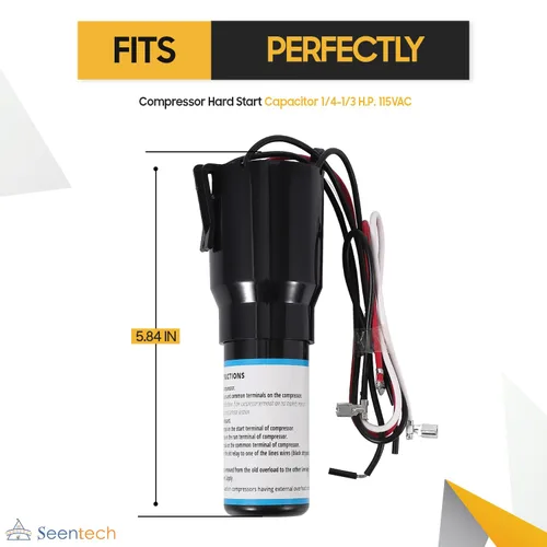 Miniatura 3 de Condensador de arranque duro RCO410 3 en 1 de Seentech - Compatible con refrigeradores y congeladores 1/4-1/3 H.P. 115VAC - Modelo Repalces