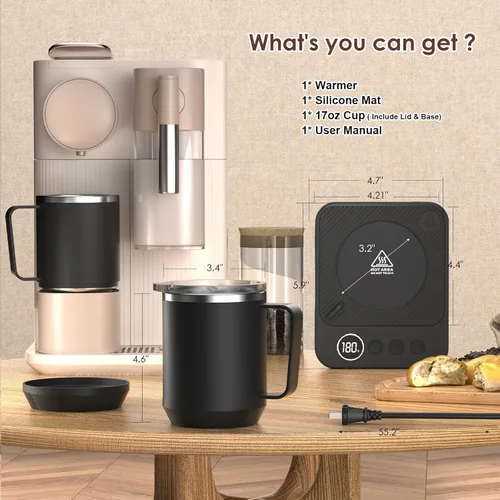 Miniatura 7 de Calentador de Taza de Café y Juego de Taza para Escritorio, Calentador Eléctrico de Taza de Café con Taza Calentada de 16oz, Calentador de Café