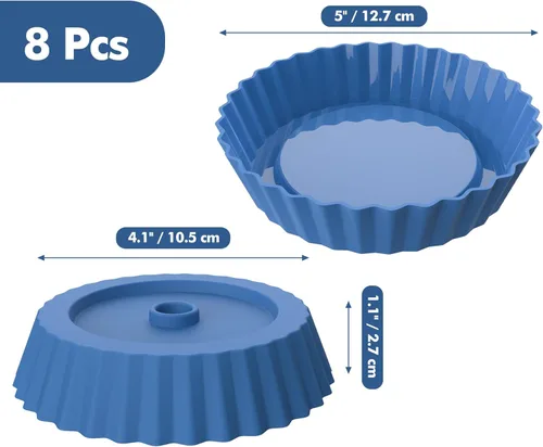Miniatura 3 de Webake Bandeja de silicona para quiche, 8 piezas de bandejas para tartas con nervaduras, moldes de hornear redondos de 5 pulgadas, pequeñas bandejas
