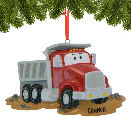 Miniatura 3 de Adorno rojo personalizado de camión volquete – Adorno de Navidad de camión de basura 4 ruedas decoración de vehículo para árbol de Navidad