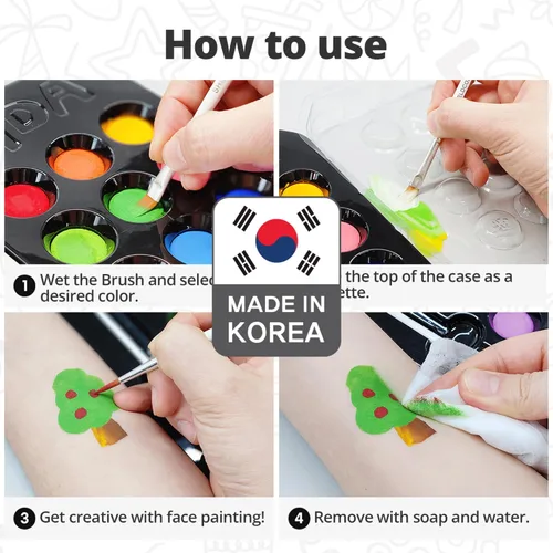 Miniatura 7 de Grida - Pintura facial para niños, kit profesional de pintura facial para fiestas para niños con 12 colores vibrantes con doble blanco, fácil