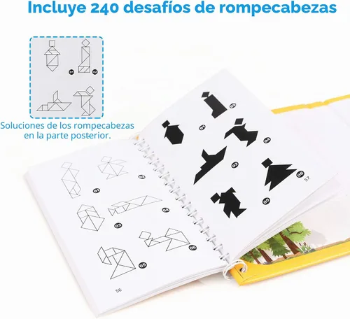 Miniatura 3 de Vanmor Rompecabezas de Tangram de viaje, 3 juegos de tangram magnético con solución 240, bloques de patrón de forma Montessori, rompecabezas