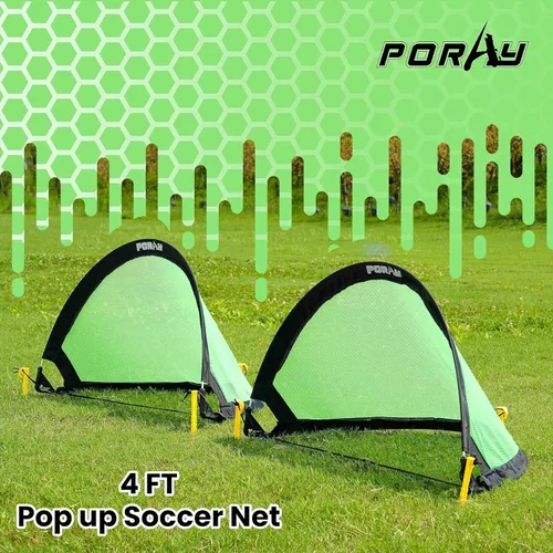 Miniatura 2 de Poray Soccer Goal for Kid Easy-up Set of Two Portable Soccer Net 210D Oxford with 8 Field Marker Cones Extra Stakes Fun for Backyard and Soccer Verde