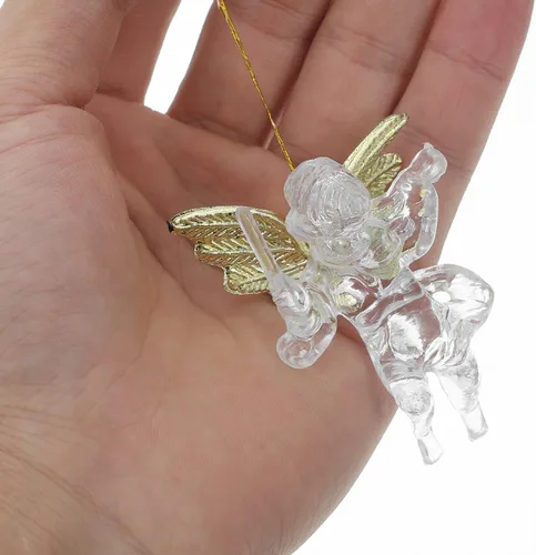 Miniatura 3 de PRETYZOOM Colgante de ángel transparente para árbol de Navidad con alas de ángel doradas, decoración navideña para el hogar y fiesta