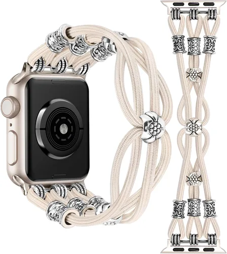 Miniatura 9 de TOYOUTHS Correa bohemia compatible con Apple Watch Band de 1.65, 1.57, 1.57 y 1.49 pulgadas, con cuentas, trenzada, elástica, occidental, elegante