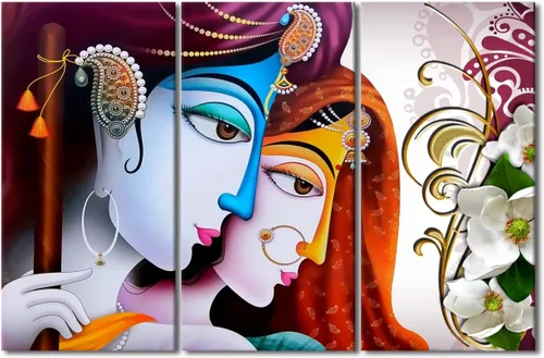 Miniatura 36 de Pintura india hindú Dios Señor Krishna imágenes sobre lienzo, arte de pared de 3 piezas, arte de pared moderno, decoración del hogar para sala