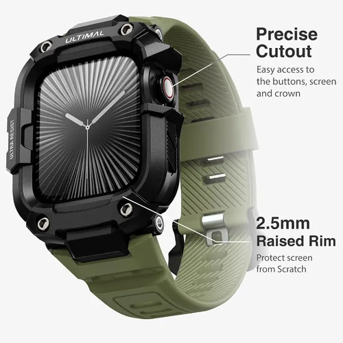 Miniatura 35 de ULTIMAL - Correa resistente con estuche para Apple Watch de 44 mm, correa protectora a prueba de golpes de grado militar para hombres, correa