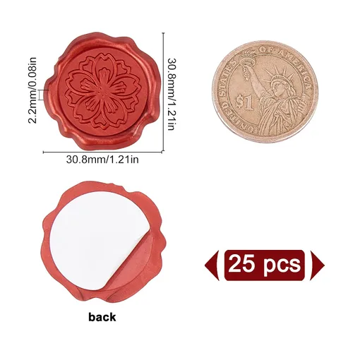 Miniatura 2 de CRASPIRE Calcomanías autoadhesivas de cera, diseño de flores de cerezo, 25 unidades, sellos decorativos, sobre rojo vino para decoración de boda