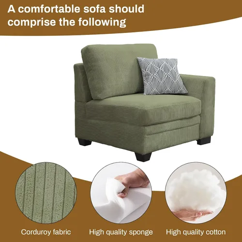 Miniatura 17 de Legend Vansen Sofá Seccional Modular de Gran Tamaño, Sofá en Forma de U de 7 Asientos con Otomana, Sofá de Pana con Asiento Profundo, Sofás Crema