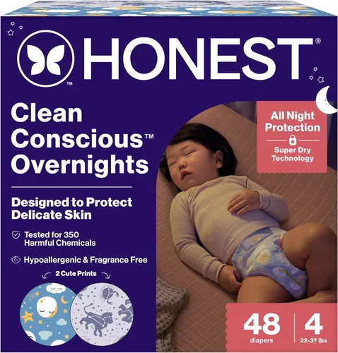 Miniatura 13 de The Honest Company Pañales Comfort Dry para la noche, protección de hasta 12 horas, hipoalergénicos, acogedores carteles de nube + estrellas