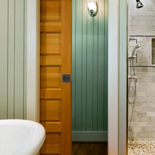 Miniatura 3 de Paquete de 2 cerraduras de puerta de bolsillo para baño, color negro mate, herrajes para puerta de bolsillo, cerradura de privacidad, puerta