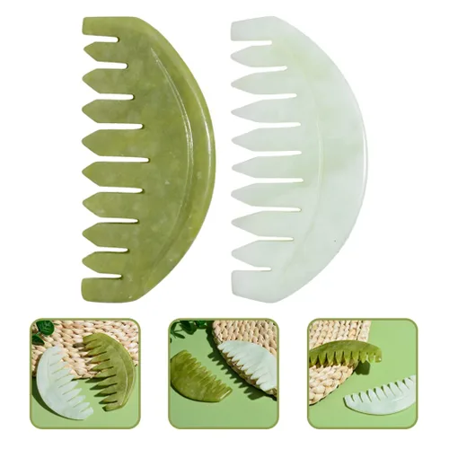 Miniatura 9 de FOMIYES Masajeador de cabeza, 2 piezas, peine de masaje de jade, Guasha, raspado del cuero cabelludo, peine de dientes anchos, masajeador de cuero
