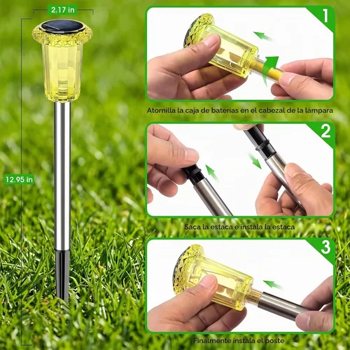 Miniatura 2 de Eyrosa Luces solares para exteriores, patrón de explosión de estrellas, paquete de 10 unidades de carcasa amarilla limón de alta visibilidad, luces