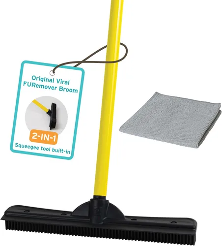 Miniatura 9 de FURemover Escoba de goma original para pelo de mascota con escoba, con mango telescópico de 58 pulgadas para alfombras, azulejos y madera dura