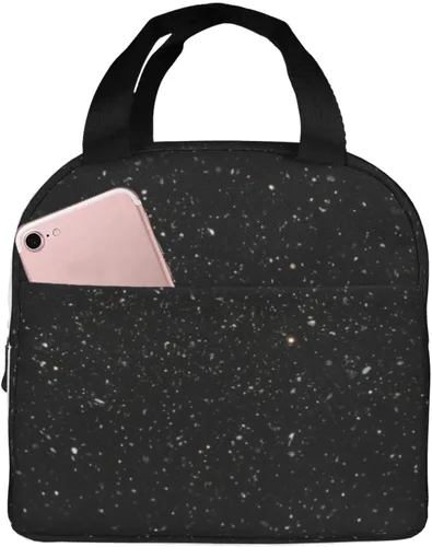 Bolsa de almuerzo con estampado de purpurina negra Bolsa de almuerzo reutilizable con aislamiento portátil para el trabajo, camping, viajes, picnic