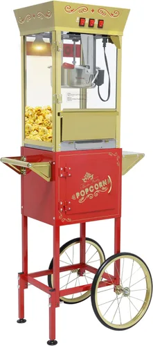 Máquina de palomitas de maíz comercial vintage con carrito y luz calentadora - Palomitero de acero inoxidable de 12 onzas hace 60 tazas para cine en