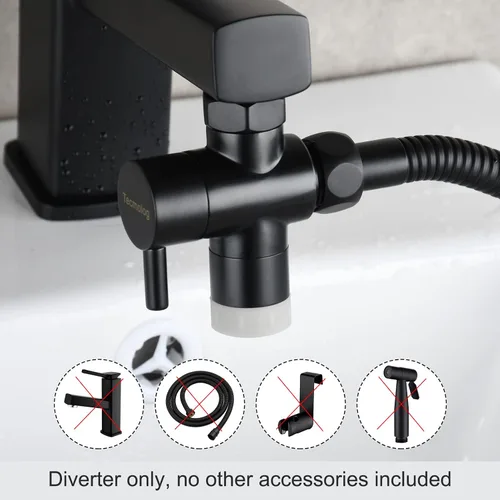 Miniatura 2 de Tecmolog Diveter de fregadero de latón Válvula desviadora de grifo de 3 vías con aireador de 2 modos y adaptador roscado macho M22 x M24, negro