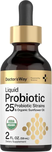 Doctor's Way Probiótico líquido para mujeres y hombres | 3 mil millones de UFC | 25 cepas con aceite de girasol orgánico | 2 onzas líquidas |