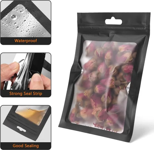 Miniatura 4 de Bolsas de Mylar para dulces, paquete de 200 bolsas resellables (4 x 6 pulgadas, color negro) con ventana transparente para pequeñas empresas