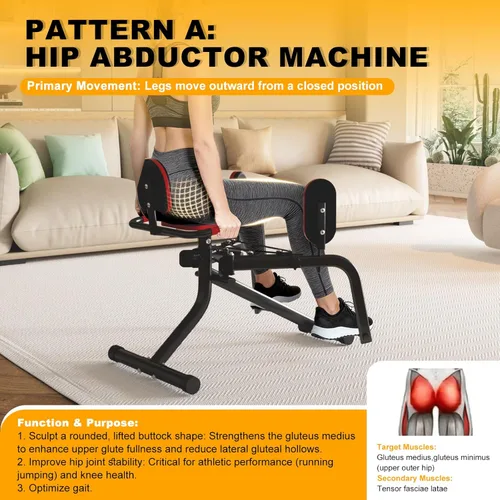 Miniatura 5 de Máquina abductora y aductora de cadera 2 en 1, equipo compacto de gimnasio en casa para muslo interno y externo, entrenamiento de glúteos