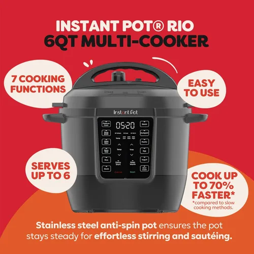 Miniatura 2 de Instant Pot 6QT RIO - Cocina múltiple 7 en 1, olla a presión, cocción lenta, salteado, vapor, arrocera, yogur y calentador, negro, 6 cuartos de galón