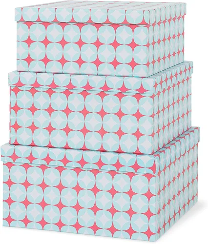 Miniatura 8 de Soul & Lane Juego de 3 cajas decorativas con tapas, cuadradas de 28 cm x 28 cm, de cartón anidadas para decoración del hogar en azul y crema, cajas