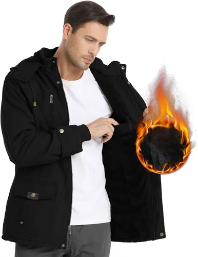 Miniatura 2 de Chaqueta de invierno para hombre, chaqueta militar, chaqueta tipo cargo con forro polar, chaqueta cálida con capucha desmontable, chaqueta