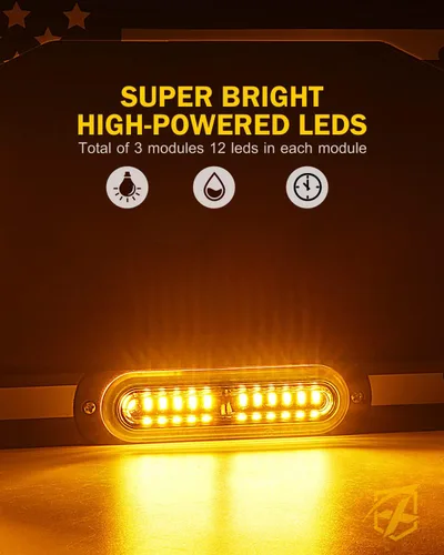 Miniatura 7 de Xprite Luz estroboscópica de matrícula de 36 LED, luces estroboscópicas delanteras/traseras con bandera de EE. UU., 22 modos de parpadeo, luz