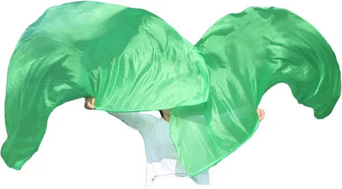 Miniatura 36 de Winged Sirenny Banderas de seda de ala de ángel de adoración de 70 pulgadas con varillas flexibles, bandera de seda translúcida circular pintada a