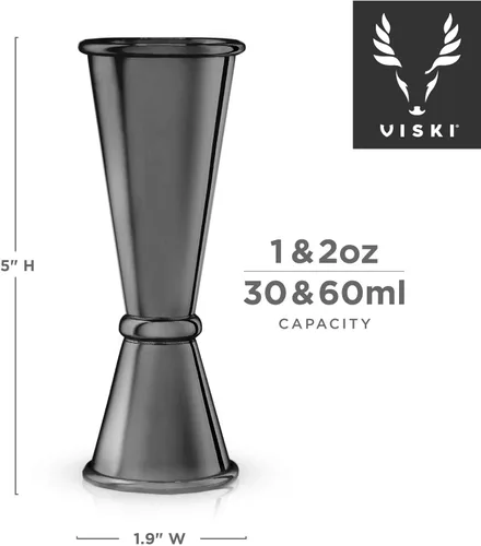 Miniatura 5 de Viski Jigger doble de estilo japonés para cócteles, kit de barra esencial, 1oz y 2oz con medidas interiores, acero inoxidable con acabado de Negro