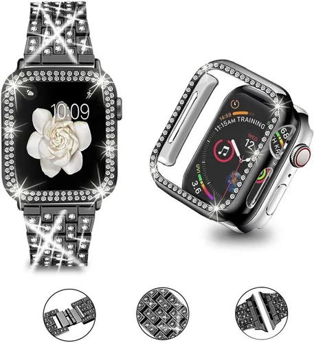 Miniatura 4 de Bekomo Compatible for Apple Watch Ultra Band 49mm 46mm 45mm 41mm 38mm 40mm 42mm 44mm with 2 Pack Bling Crystal Diamonds Case Cover, iwatch SE Series
