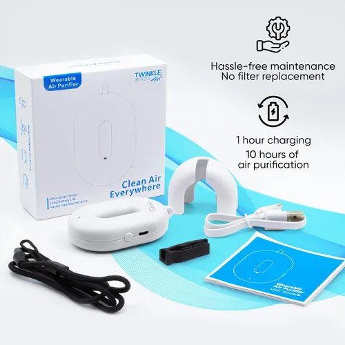 Miniatura 6 de Collar purificador de aire portátil, ionizador personal portátil, limpiador de aire recargable de tamaño de viaje, elimina el polvo, alérgenos