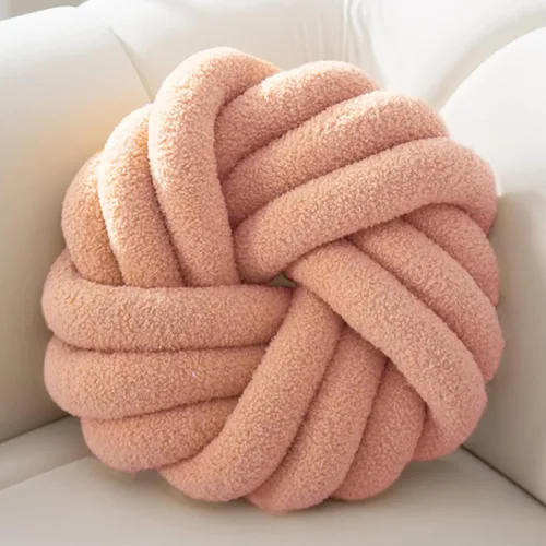 Miniatura 8 de XIAIJIA Almohada redonda de nudo caqui de 14 pulgadas, almohada redonda de nudo de felpa suave, cojín decorativo moderno para el hogar, cama