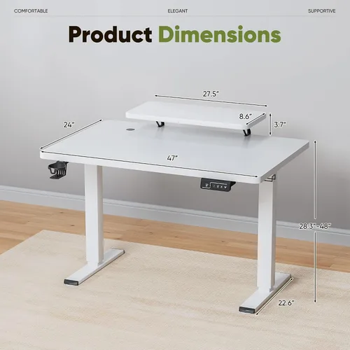 Miniatura 3 de Shahoo Escritorio eléctrico de pie con estante para monitor, mesa de esquina ajustable de altura de 47 x 24 pulgadas, estación de trabajo