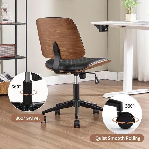 Miniatura 6 de VipDesk Silla pequeña de oficina en casa, silla de escritorio sin brazos con respaldo medio con giro de 360° y ruedas, silla de computadora moderna