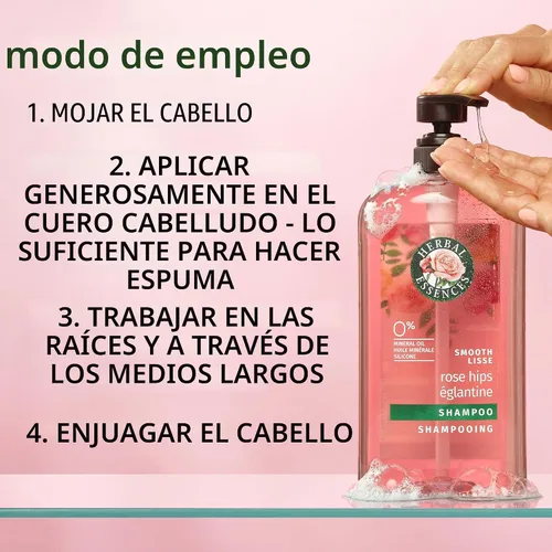 Miniatura 5 de Herbal Essences Champú Rose Hips - Cabello suave y brillante con vitamina E y jojoba, seguro para cabello teñido y aroma floral, libre de crueldad