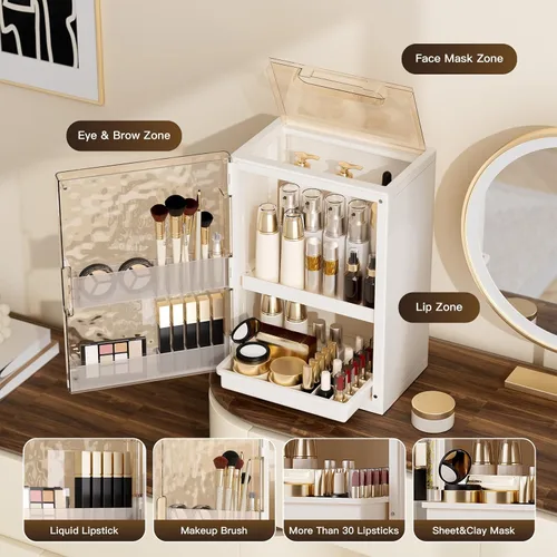 Miniatura 4 de Organizador de maquillaje con cajones, organizador de cuidado de la piel para tocador, vitrina grande de cosméticos con asa, organizadores
