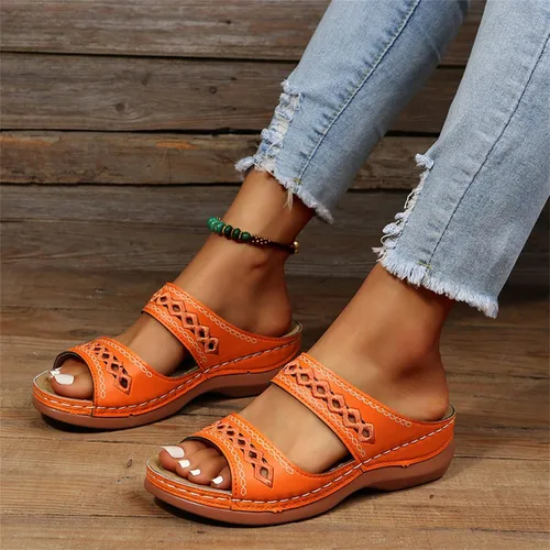 Miniatura 47 de Ladmiple Sandalias ortopédicas florales de moda 2023 con soporte de arco, zapatillas romanas casuales con puntera abierta