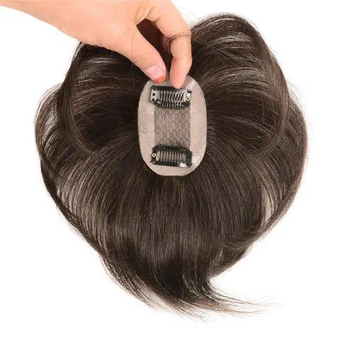 RemeeHi Toppers de cabello humano recto corto 7.1 in hecho a mano clip en postizo para cubrir el cabello blanco cinta toupee Wiglet 2.0x2.8 in rojo