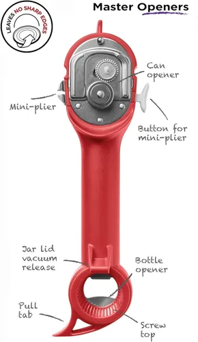 Miniatura 3 de Kuhn Rikon Auto Safety Master Abridor para latas, botellas y tarros, 9 x 2.75 pulgadas, rojo