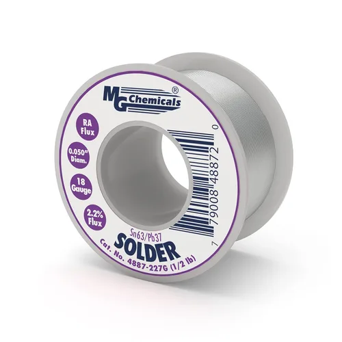 MG Chemicals 4887-227G 63/37 Soldadura con núcleo de colofonia, 0.05" de diámetro, ámbar, carrete de 1/2 lb
