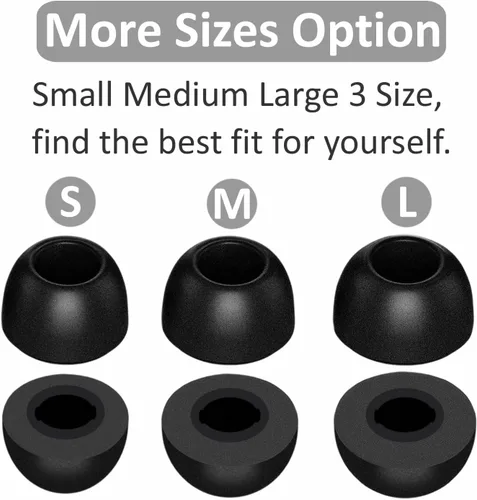 Miniatura 3 de ALXCD Almohadillas de espuma compatibles con Beats Studio Buds, S, M, L, 3 tamaños, 6 pares de auriculares de espuma viscoelástica suave, Negro