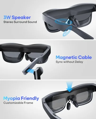 Miniatura 4 de Gafas AR, gafas inteligentes con teatro virtual OLED de 201 pulgadas, 1080P, película 3D, 50° FOV, brillo de 400 nits, transmisión de soporte, juego