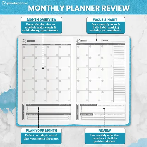 Miniatura 4 de Panda Planner - Agenda diaria sin fecha, organización de 90 días, productividad y felicidad basada en fortalezas VIA, establece objetivos, agenda