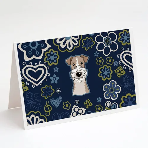 Miniatura 20 de Caroline's Treasures BB5095GCA7P - Tarjetas de felicitación y sobres con diseño de flores azules y sabuesos afganos, paquete de 8 tarjetas en blanco