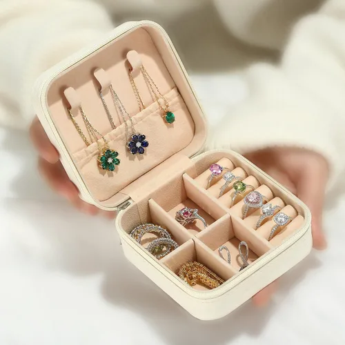 Miniatura 2 de Parima Joyero de viaje Joyero de viaje con inicial blanca Joyero pequeño para mujeres y niñas Caja organizadora de joyas esencial de viaje