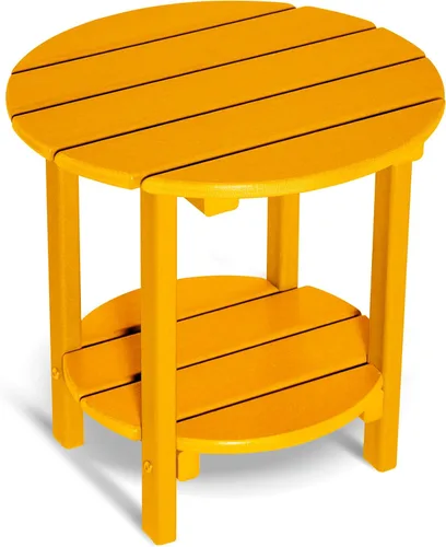Miniatura 26 de Mesa auxiliar redonda de 2 niveles para exteriores con veta similar a la madera, mesa auxiliar Adirondack de HDPE para patio, mesa auxiliar Azul